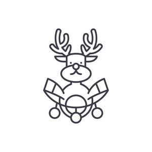 圣诞鹿装饰线图标的概念。圣诞鹿装饰向量线性例证, 标志, 标志