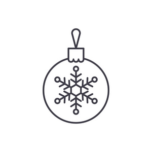 圣诞装饰球线图标概念。圣诞装饰球矢量线性插图, 符号, 符号