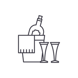 香槟线图标概念。香槟酒向量线性例证, 标志, 标志