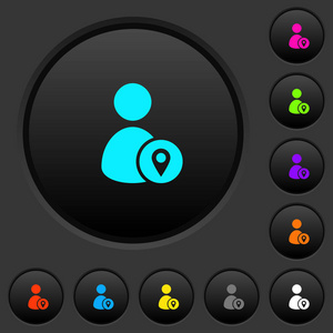 用户位置暗按钮与生动的颜色图标深灰色背景