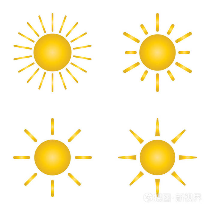 阳光明媚的天气图标太阳图标设置矢量图平面图