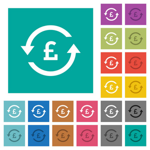 英镑偿还多种颜色的平面图标在普通的方形背景。 包括白色和较暗的图标变化悬停或活动效果。