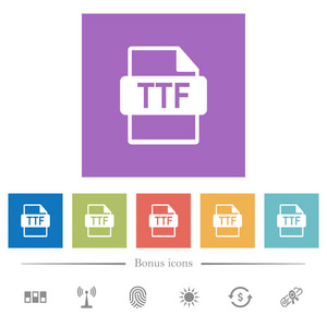 在方形背景中，TTF文件格式为平面白色图标。 包括6个奖金图标。
