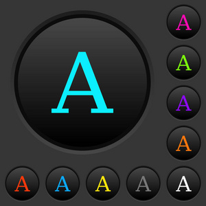字符字体暗推按钮与生动的颜色图标深灰色背景