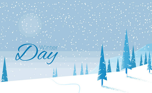 冬天天蓝色风景与冷杉树和雪