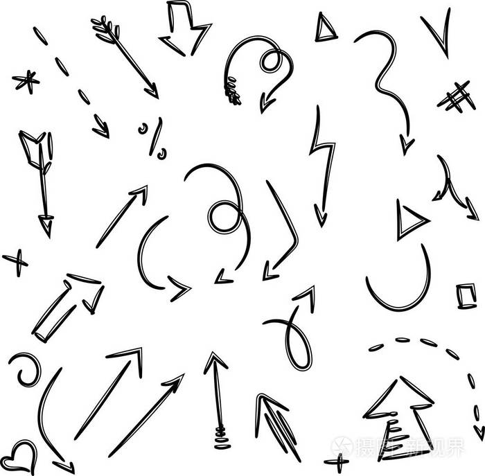在白色查出的黑色手绘箭头插画-正版商用图片14rgan-摄图新视界
