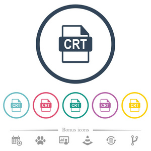 CRT文件格式平面颜色图标在圆形轮廓。 包括6个奖金图标。