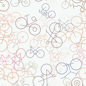 无缝背景抽象轮廓的自行车手绘设计. 卡通风格矢量.照片