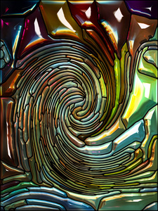 螺旋旋转系列。 彩色玻璃漩涡图案的组成，适合作为彩色设计创意艺术和想象项目的背景
