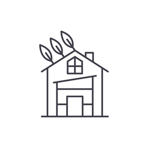生态房屋线图标概念。生态房子向量线性例证, 标志, 标志