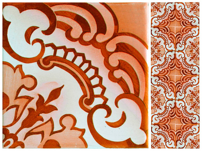 葡萄牙传统瓷砖橙色花朵照片
