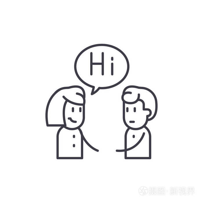 女孩沟通与家伙线图标的概念女孩与家伙通信向量线性例证标志标志