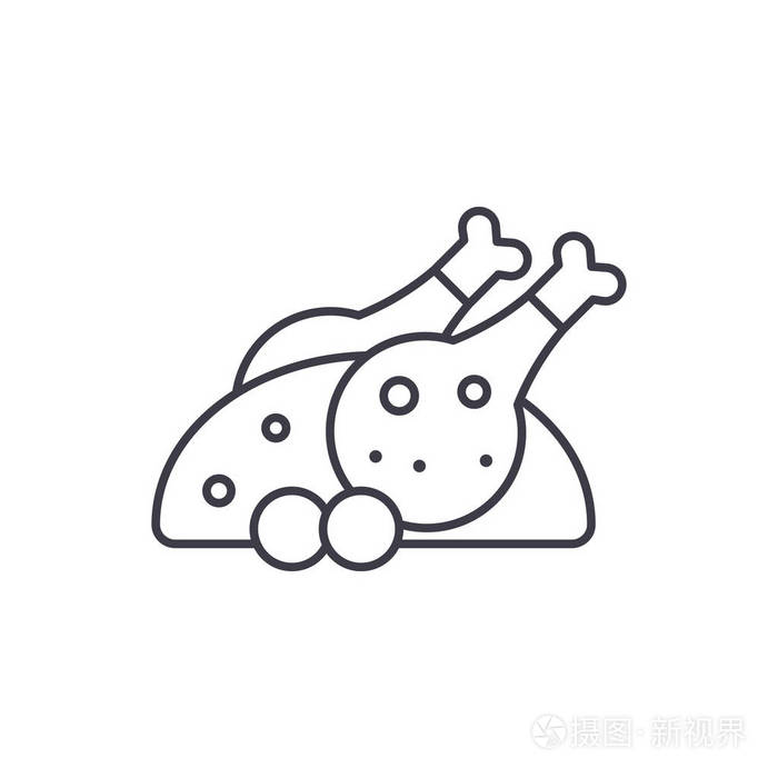 烤鸡向量线性例证, 标志, 标志插画-正版商用图片14s0tz-摄图新视界
