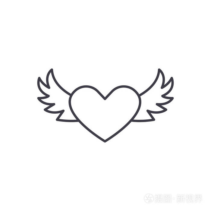 心与翅膀线图标的概念.心脏与翼向量线性例证, 标志, 标志