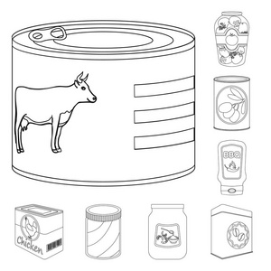 独立对象的罐头和食物的图标。网络的 can 和包装股票符号集