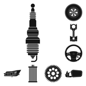 自动和零件符号的矢量插图。 收集汽车和汽车库存矢量插图。