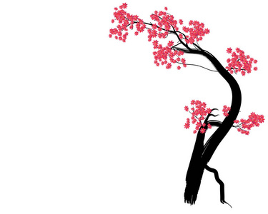 水彩樱花画框。 背景有樱花树枝。 手绘日本花背景