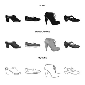 鞋类和女性符号的矢量设计。网站的鞋类和脚股票符号集
