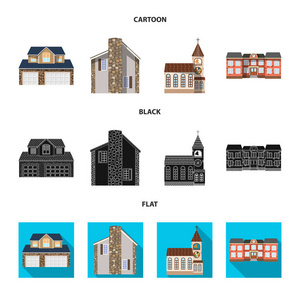 建筑物和前座图标的矢量设计。建筑物和屋顶股票矢量图集