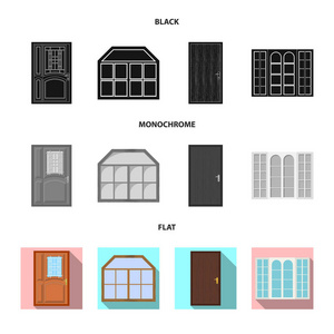 门和前图标的孤立对象。门和木制股票矢量图集