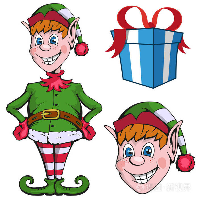 圣诞精灵圣诞节的不同精灵不同的新年人物圣诞老人助手新年人物以圣诞