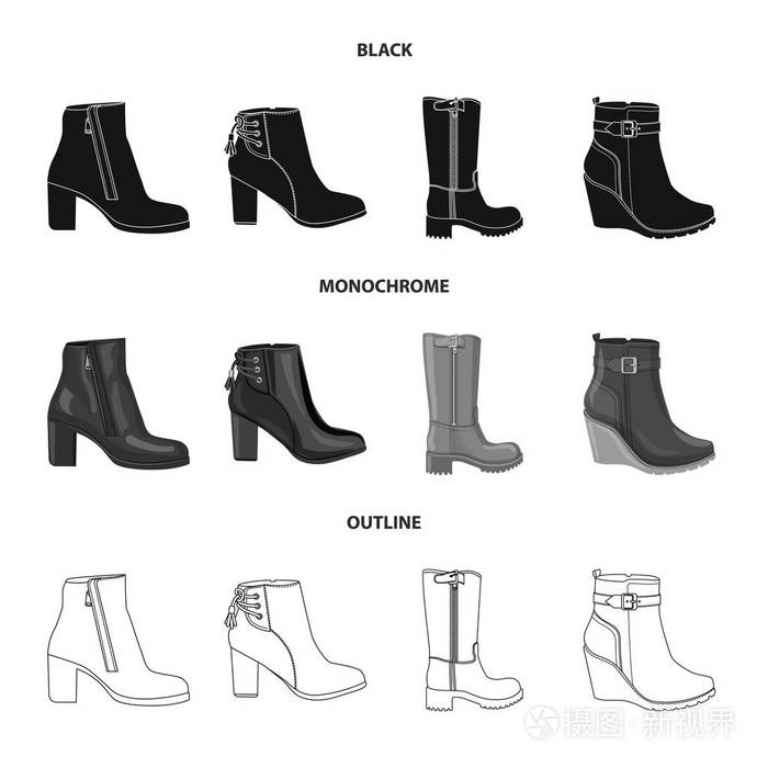 鞋类和妇女标志的矢量设计。网上鞋类和足部股票符号的收集