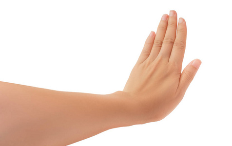 s hand and showing 5 fingers gesture isolate on white background