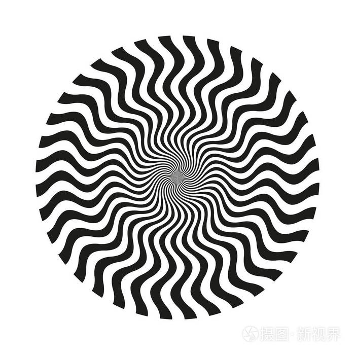 抽象黑白单色圆形波浪线图案白色背景矢量插图上的孤立对象