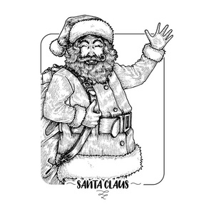 圣诞老人手绘黑白插图图片