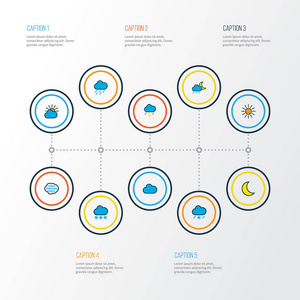 空气图标彩色线设置冻结, 尼姆布, 云和其他阳光元素。被隔绝的向量例证空气图标