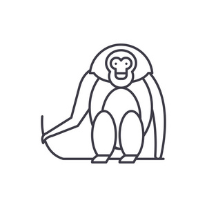 猴子线图标的概念。猴子向量线性例证, 标志, 标志