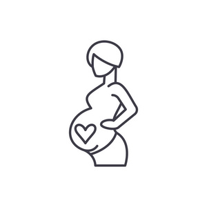 怀孕线图标概念。怀孕向量线性例证, 标志, 标志
