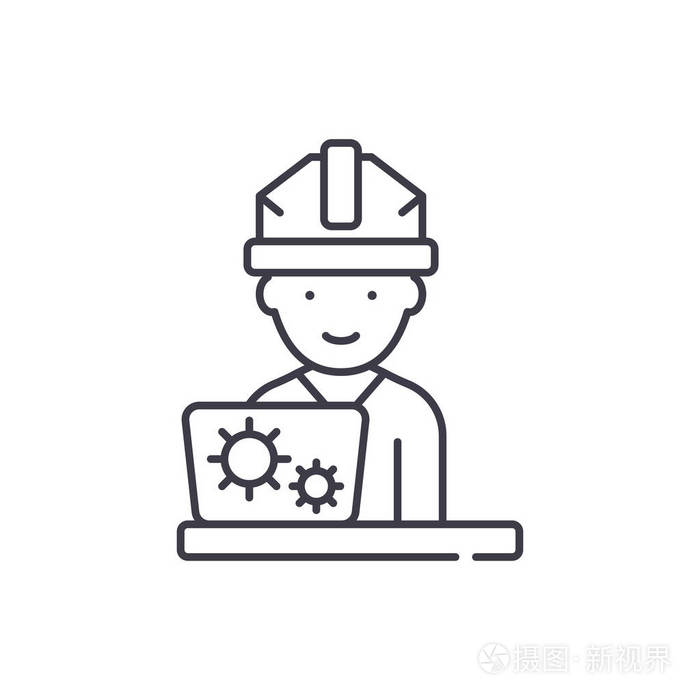 生产工程师线图标概念.生产工程师向量线性例证, 标志, 标志插画-正版