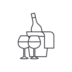 起泡葡萄酒线图标的概念。闪闪发光的酒向量线性例证, 标志, 标志