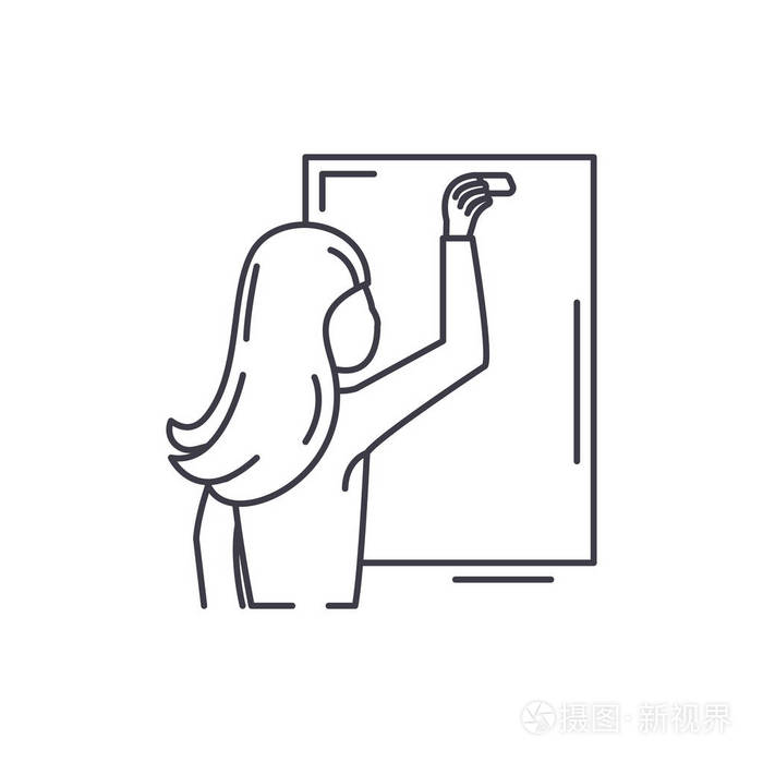 插画 老师用粉笔写在黑板线图标的概念上.