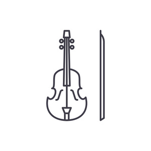 小提琴线图标概念。小提琴向量线性例证, 标志, 标志