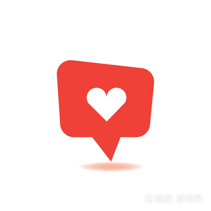 红色社交媒体泡沫形状与喜欢的心跟随者和评论图标。 简单的平面设计。 矢量插图