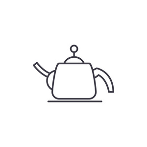 茶壶线图标概念。茶壶向量线性例证, 标志, 标志