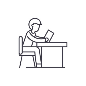 工作线图标概念的培训.训练在工作向量线性例证, 标志, 标志照片