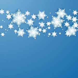 抽象圣诞背景与折纸雪花。冬纸艺术设计..白纸雪花带影..圣诞节和新年贺卡模板。矢量图