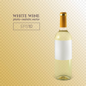 透明背景上的逼真的白葡萄酒瓶