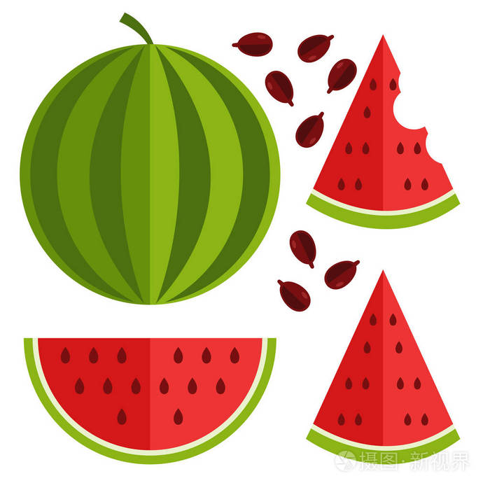 西瓜水果切割的不同部分. 新鲜水果概念. 平面卡通图案设计图图图