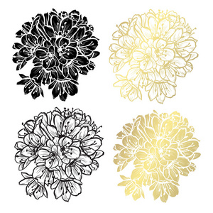 装饰玻利维亚花卉设计元素。 可用于卡片邀请横幅海报印刷设计。 金色花朵