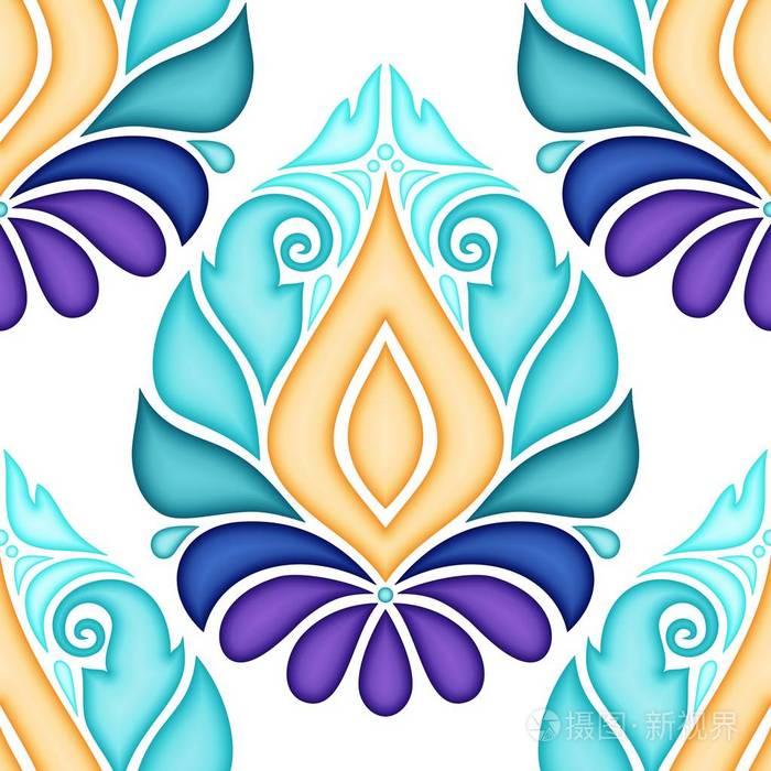 彩色无缝图案与花卉民族图案. 无尽的纹理与面具设计元素.