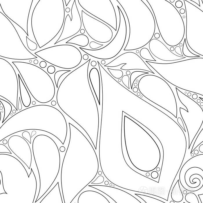 插画 单色无缝图案与花卉民族图案. 无尽的纹理与达马斯克设计元素.