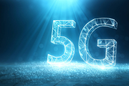 抽象数字多边形5g背景. 互联网速度概念. 3d渲染照片
