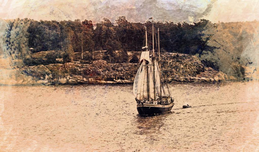 帆船。复古图像风格的照片