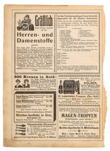 旧纸张。 老式商店广告目录德国1915年