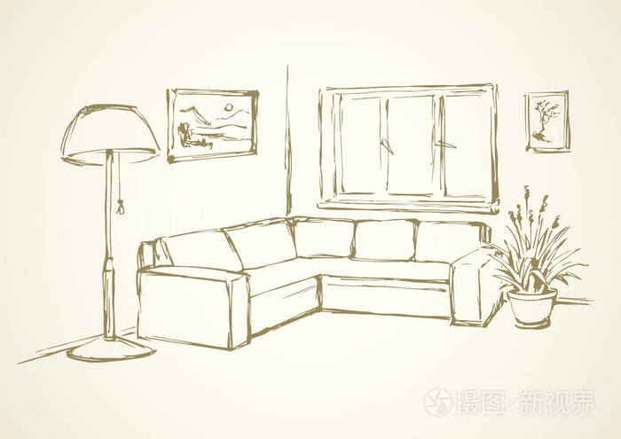 插画 大角度日光酒店地板背景.