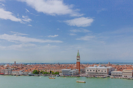 s Bell Tower by water and the city of Venice, Italy, from top th